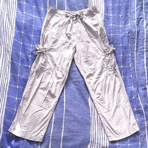 Cream Tie-Waist Drawstring Wide-Leg Utility Cargo Pants [Size M] 🍦